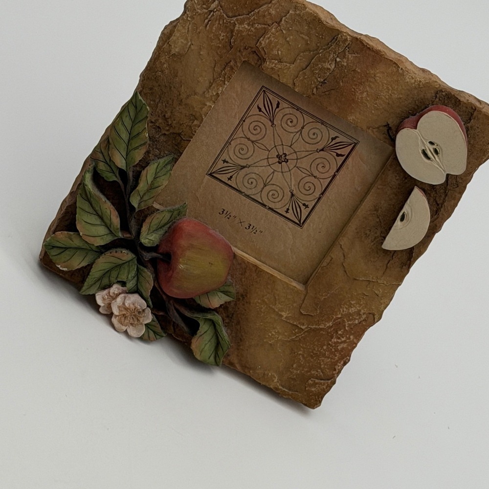 Rustic Apple Fruit 3D Resin Picture Frame Brown Stone 3.5x3.5 Tabletop Decor